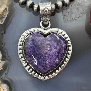 Sterling Silver Southwestern Style Charoite Decorated Heart Pendant For Women